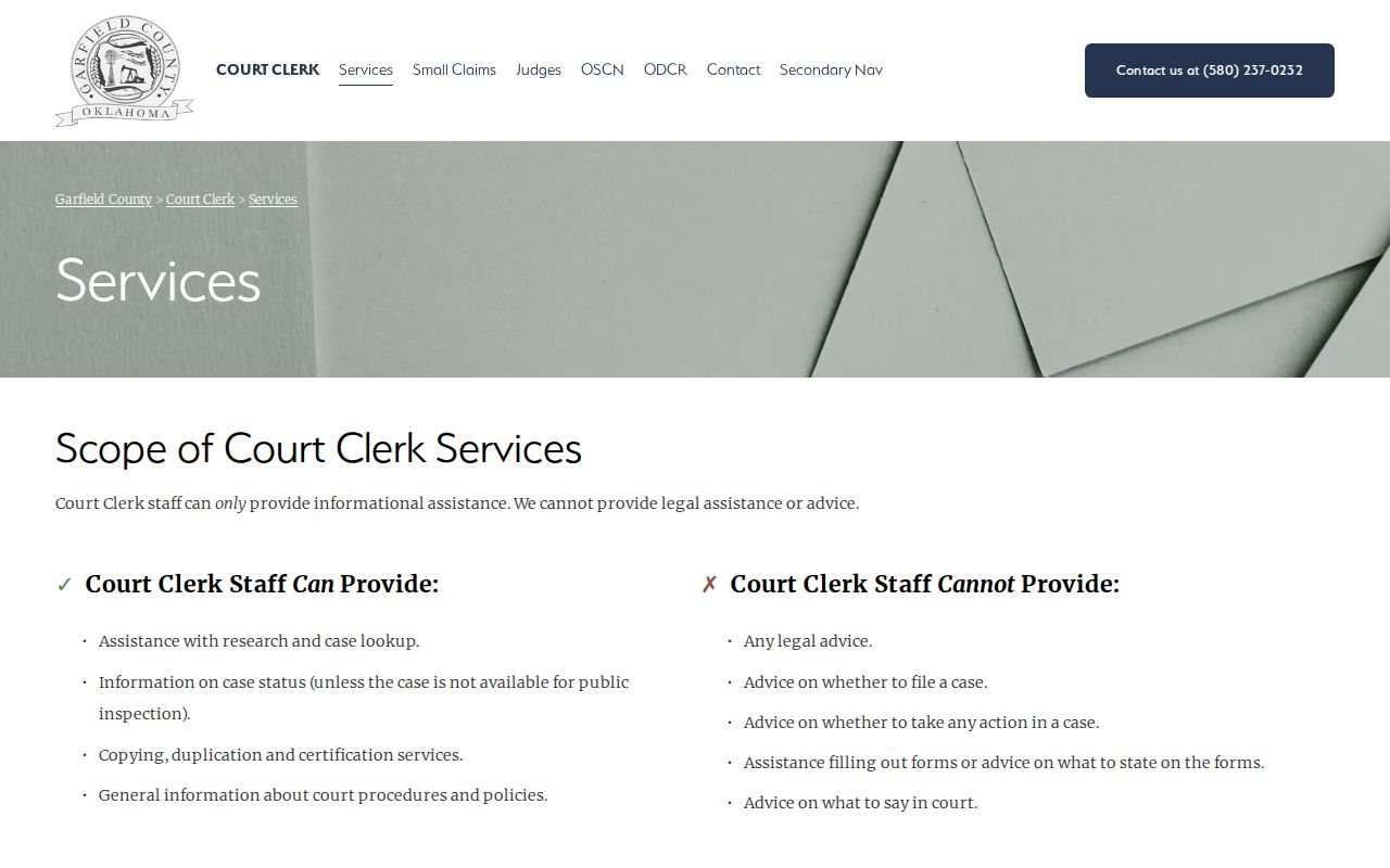 Garfield County warrant check Court Clerk records service page