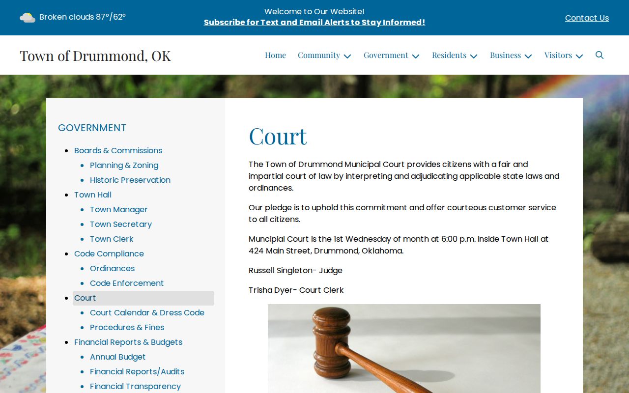 Drummond Garfield County warrant records monthly municipal court
