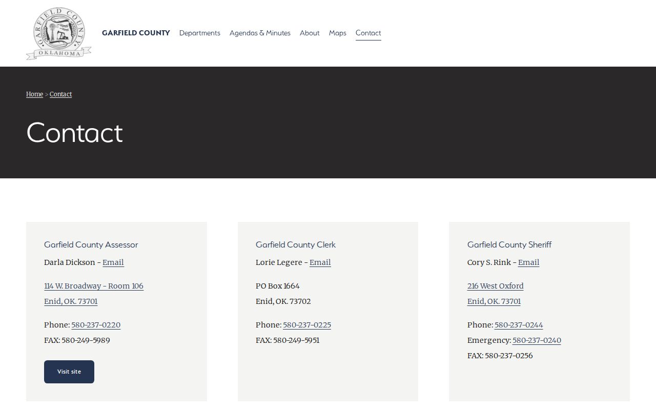 Garfield County warrant records county contact directory offices